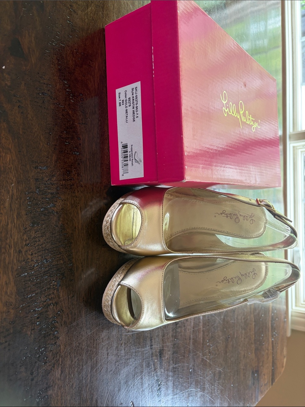 Lilly Pulitzer Metallic Gold Peep-Toe Slingback Wedges